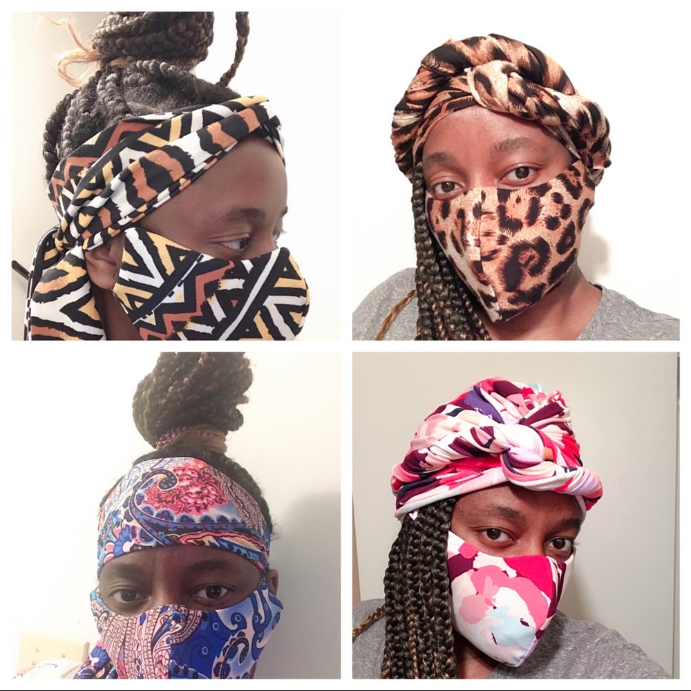 Face cover with matching head wrap